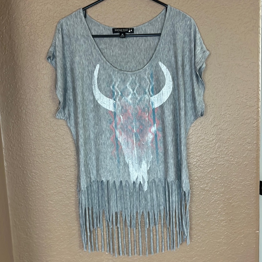 Rodeo bull skull Fringe top size medium
